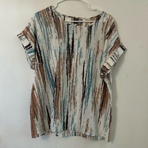 SHEIN white tan and teal blouse